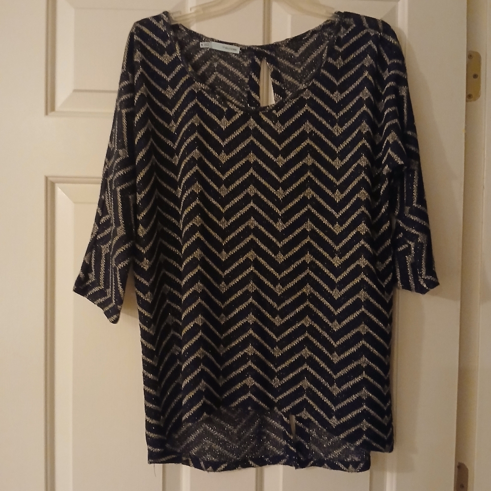 Maurices M Chevron Patterned Black and Cream Women's Top